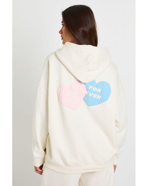 Boohoo White Love Heart Graphic Oversized Puff Print Hoodie