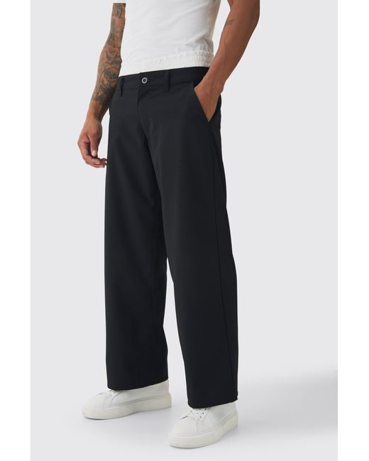 BoohooMAN Black Baggy Fit Pants With Boxer Double Waistband for men