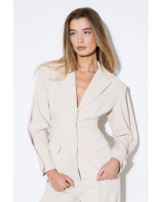 MissPap White Premium Pleated Sleeve Blazer Co-Ord