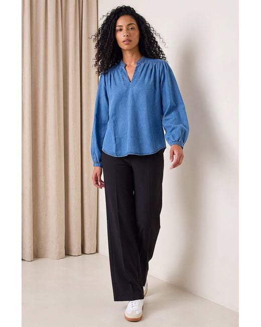 Roman Blue V-Neck Gathered Top