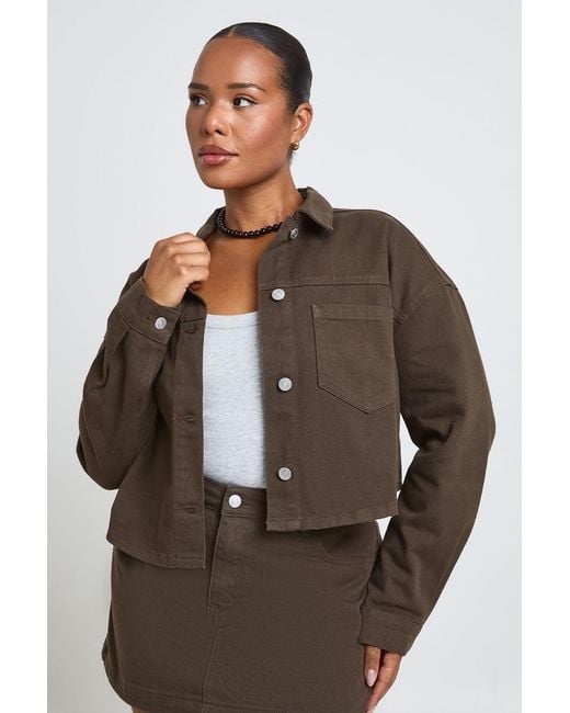 Boohoo Brown Plus Cropped Denim Jacket