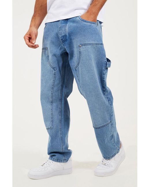 Brave Soul Blue Light Loose Fit Carpenter Style Denim Jeans for men