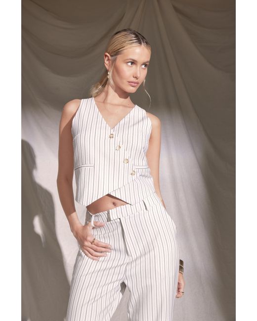 Boohoo White Linen Look Pinstripe Asymmetric Waistcoat