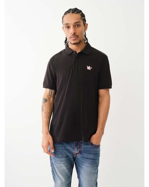 True Religion Black Relaxed Buddha Patch Polo for men