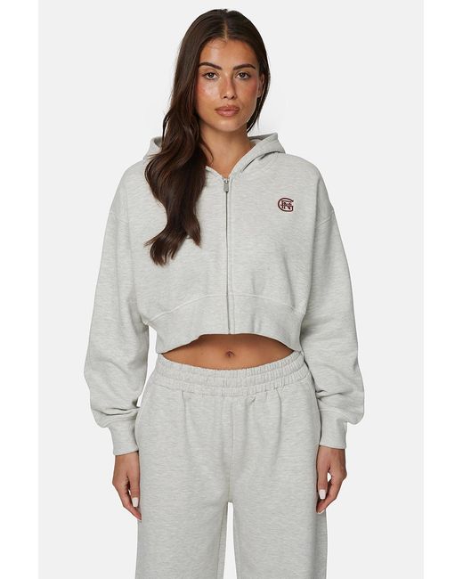 Good For Nothing Gray Cropped Zip Hoodie With Monogram