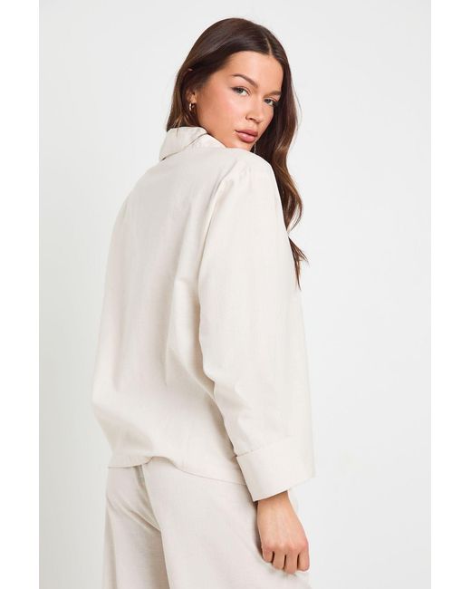 Boohoo White Linen Mix Relaxed Fit Long Sleeve Shirt