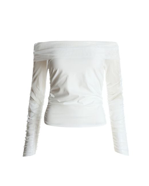 white ruched bardot top