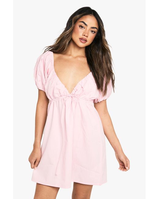 Boohoo Pink Cotton Poplin Smock Dress