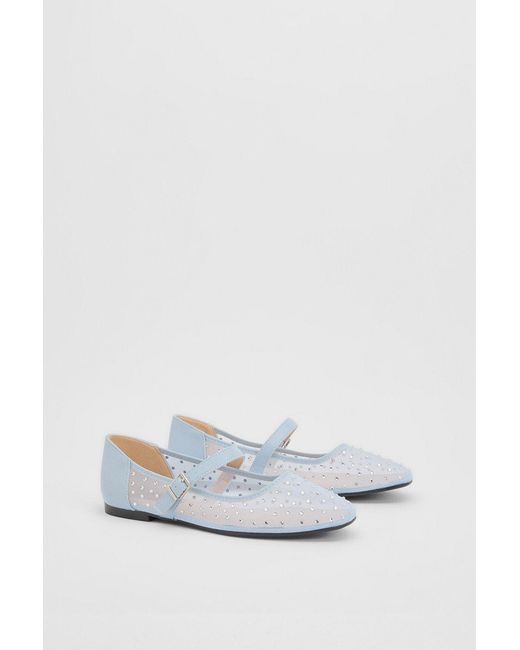 Oasis White Harriet Mesh Embellished Mary Jane Flats