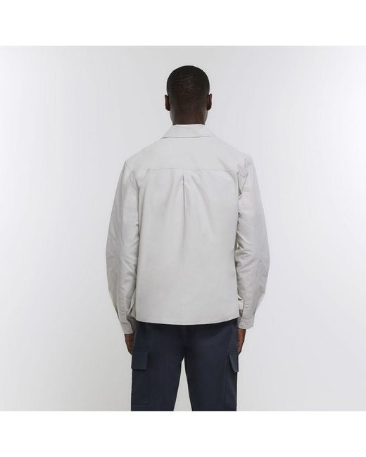 River Island White Overshirt Regular Fit Lightweight Cotton for men