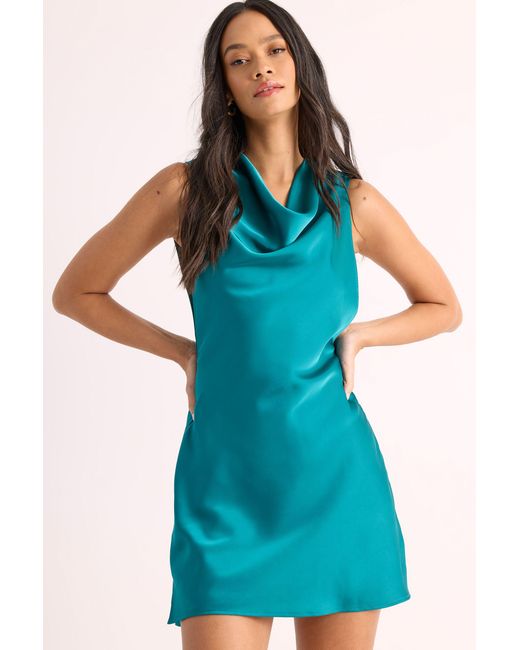 Nasty Gal Blue Satin Cowl Low Armhole Mini Dress