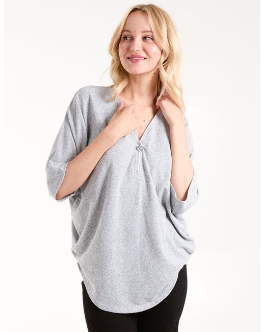 Blue Vanilla White Heart Half Zip Front Top