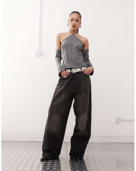 Labelrail Gray X Jennifer Mcking Tailored Halter Long Sleeve Top