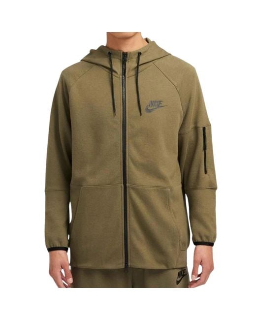 Nike Green Khaki Hooded Zip- Up Jumper Cotton for men
