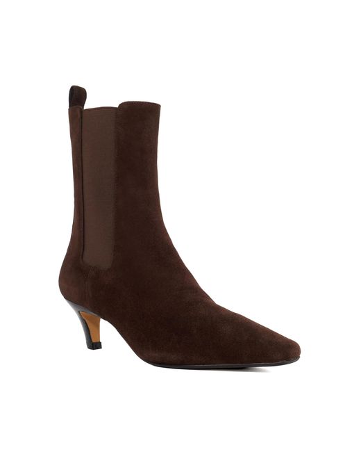 Dune Brown Odele Chiselled Toe Kitten Heel Chelsea Ankle Boots