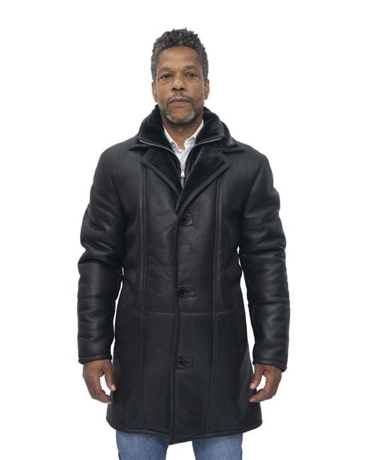 Infinity Leather Black Warm Shearling Sheepskin Coat-Florence for men