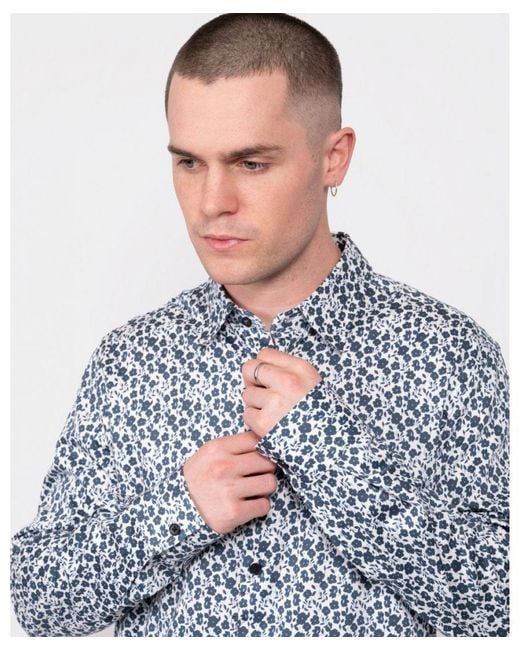 Ted Baker Blue Capua Long Sleeve Small Floral Shirt /, Size: L for men