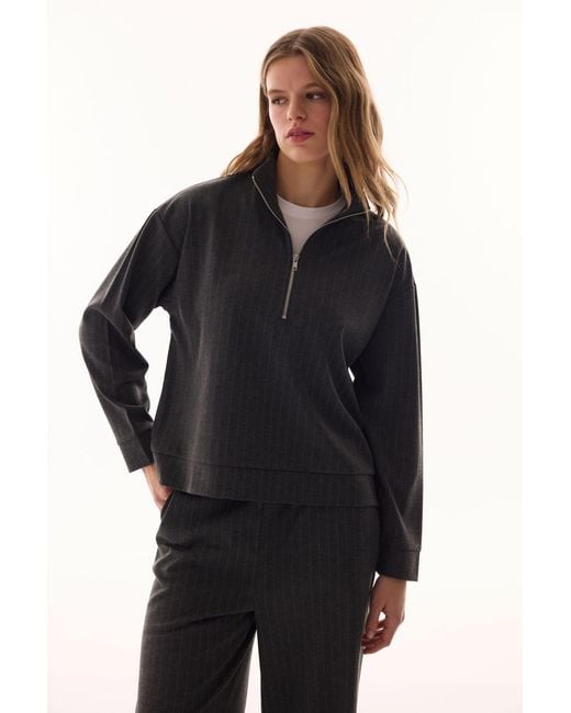 Penti Black Oversized Striped Half-Zip Sweatshirt