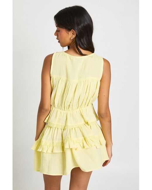 Boohoo Yellow Cheesecloth Lace Trim Ruffle Mini Skirt