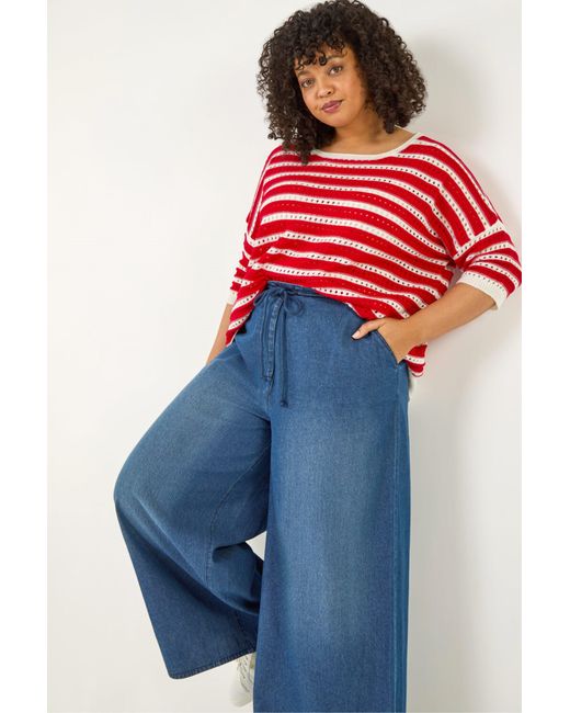 Roman Blue Curve Tie Waist Denim Trouser