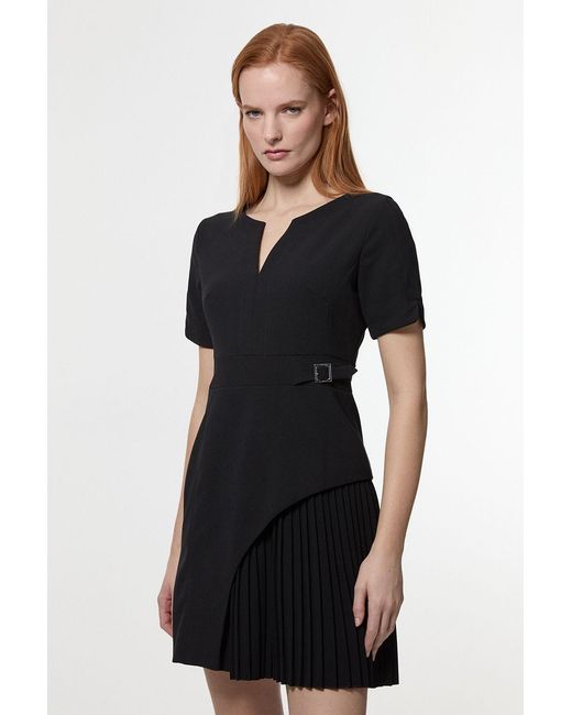 Karen Millen Black Tailored Military Pleat Short Sleeve Mini Dress