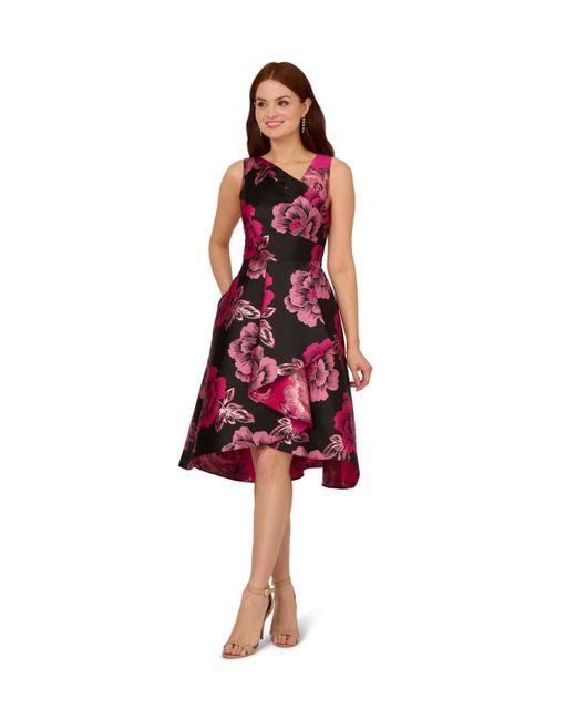 Adrianna Papell Red Floral Jacquard Dress