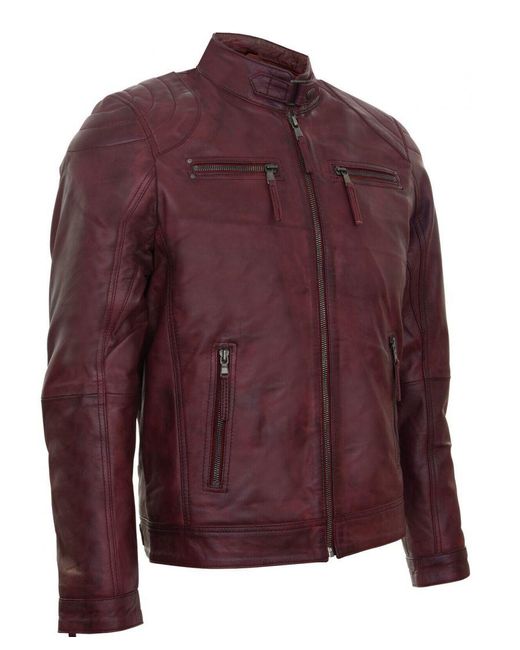 Infinity Leather Purple Biker Zipped Racing Jacket for men