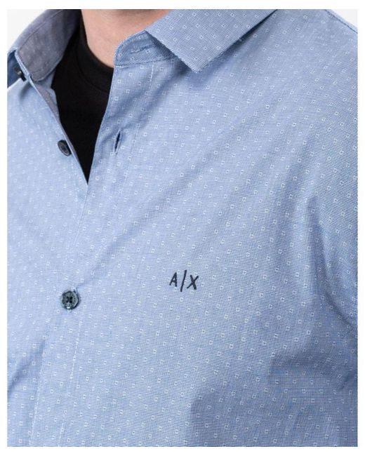 Armani Exchange Blue Long Sleeve Dotted Shirt for men