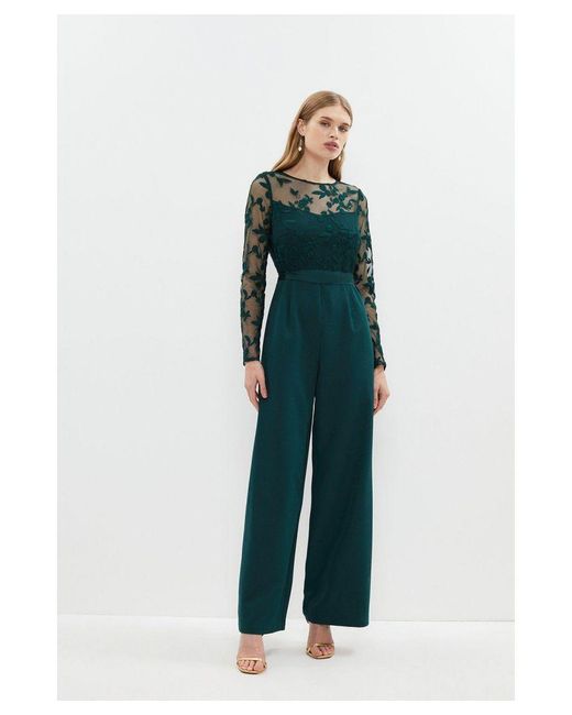 Coast Green Embroidered Top Wide Leg Jumpsuit