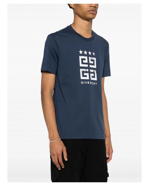Givenchy Blue 4G Stars Logo Printed T-Shirt for men