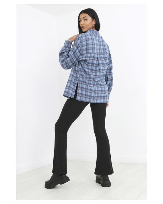 Brave Soul Blue 'Shana' Long Sleeve Check Flannel Shirt