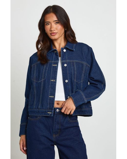 Boohoo Blue Barrel Sleeve Denim Jacket