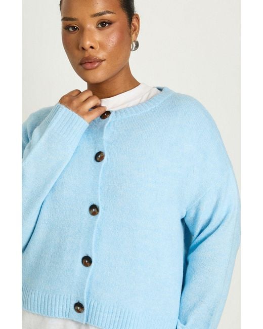 Boohoo Blue Plus Button Down Crew Neck Cardigan
