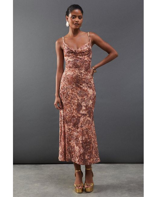 Warehouse Gray Floral Burnout Cami Strappy Slip Dress