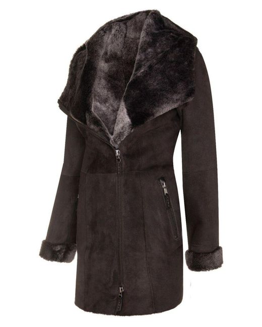 Infinity Leather Black Merino Sheepskin Hooded Coat-Antioch