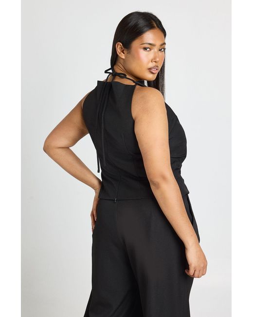 Boohoo Black Plus Strap Detail Pleated Tailored Top
