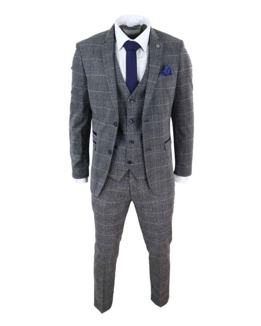 Infinity Leather Blue 3 Piece With Check Vintage Classic Suit for men
