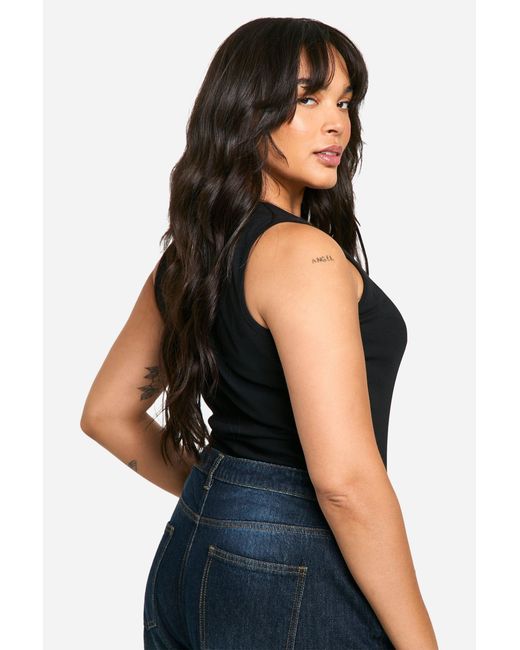 Boohoo Black Basics Plus Ribbed Wide Strap Full Length Vest