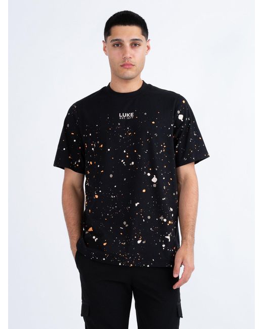 Luke 1977 Black St Kitts Paint Splatter T-Shirt for men