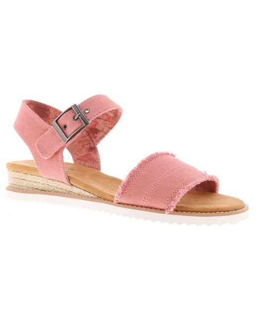 Skechers Pink Wedge Sandals Bobs Desert Kiss Ado Buckle Coral