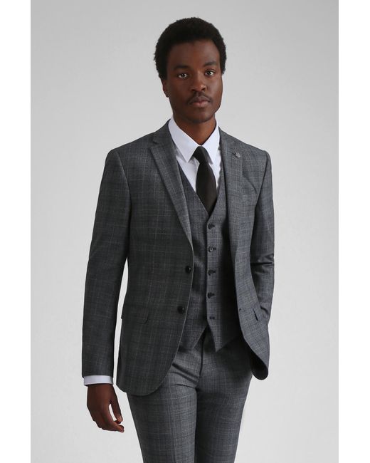Ted Baker Black Zion Charcoal Text Check Slim Jacket for men