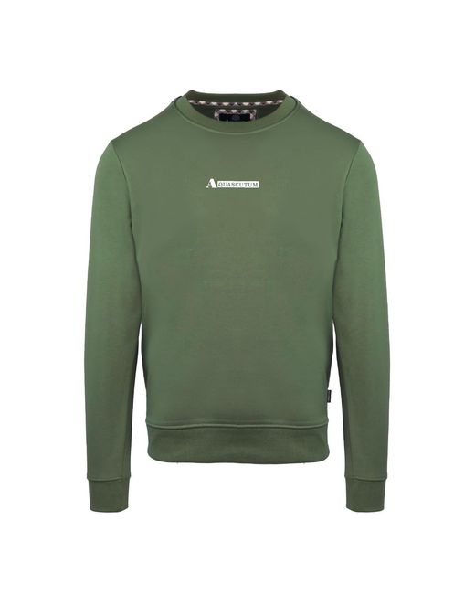 Aquascutum Green Crew Neck Ribbed Collar Long Sleeve Sweatshirt for men