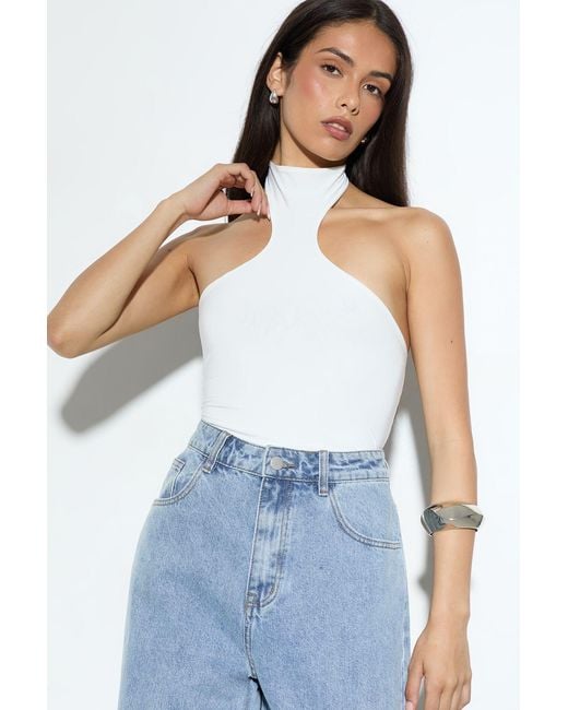 MissPap Blue High Neck Cut Out Bodysuit
