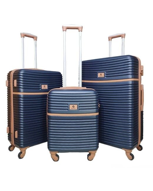 Infinity Leather Blue Hard Shell 4 Wheel Trunk Luggage Suitcase Set