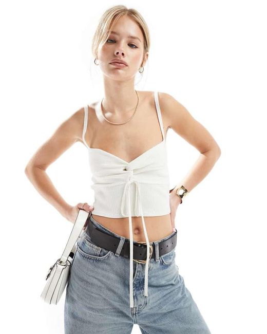 Miss Selfridge White Knit Rib Twist Detail Cami