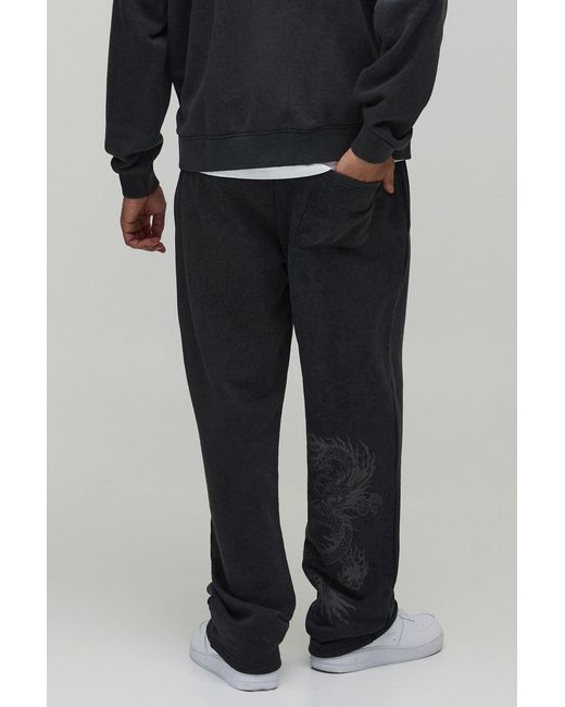 BoohooMAN Black Baggy Fit Ofclman Applique Dragon Washed Joggers for men