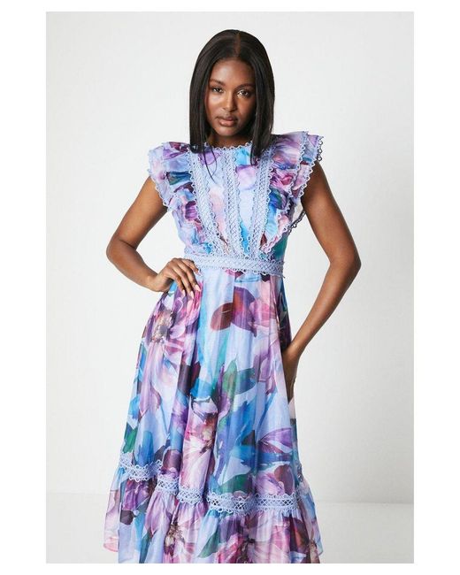 Coast Lace Trim Organza Midi Dress in Blue Lyst UK