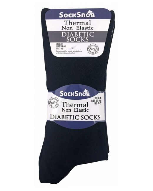 Sock Snob Black 3 Pack Non Elastic Thermal Diabetic Socks For Poor Circulation for men