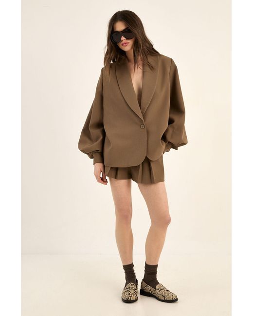 Nasty Gal Brown Tailored Oversized Balloon Sleeve Blazer Co-Ord
