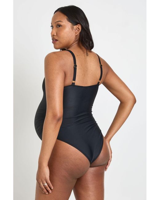 Boohoo Blue Maternity Trim Detail Scoop Neck Swimsuit